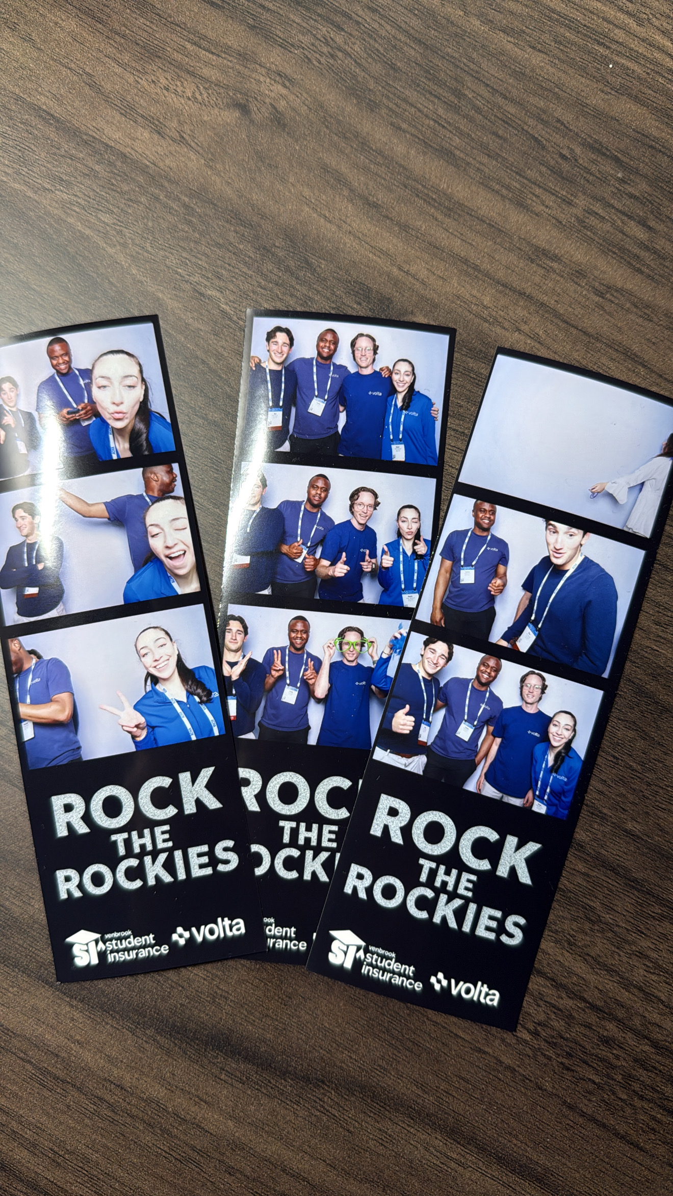 Rock the Rockies photo booth strips — Volta and Venbrook Student Insurance